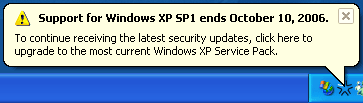 End of XP SP1 Support