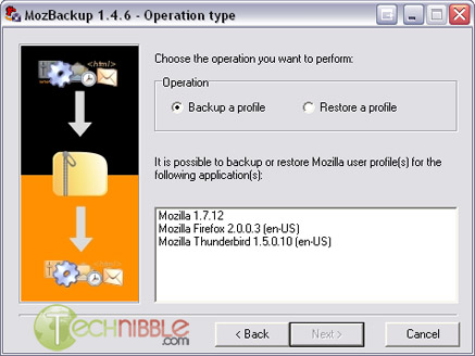 MozBackup. A tool for backing up Firefox and Thunderbird