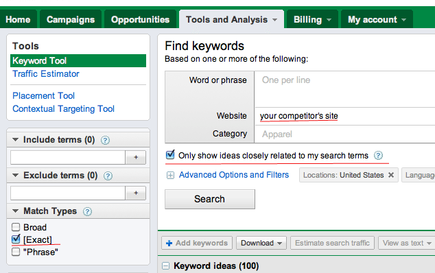 Google Keyword Tool