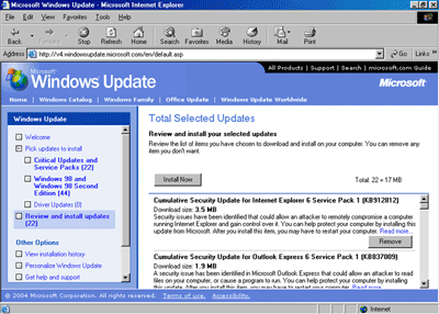 Windows Update: List of Updates needed to be installed