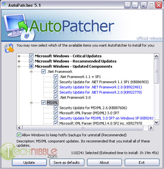 Autopatcher: Selecting XP Updates