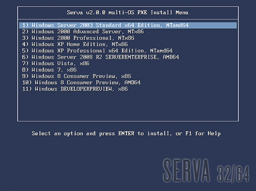 Serva client menu for Windows installation