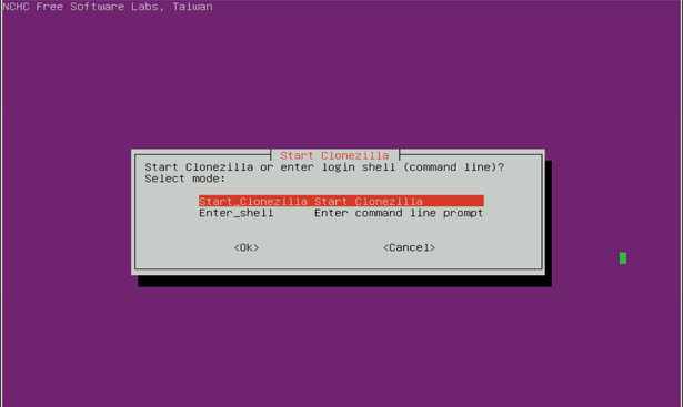 Starting up Clonezilla